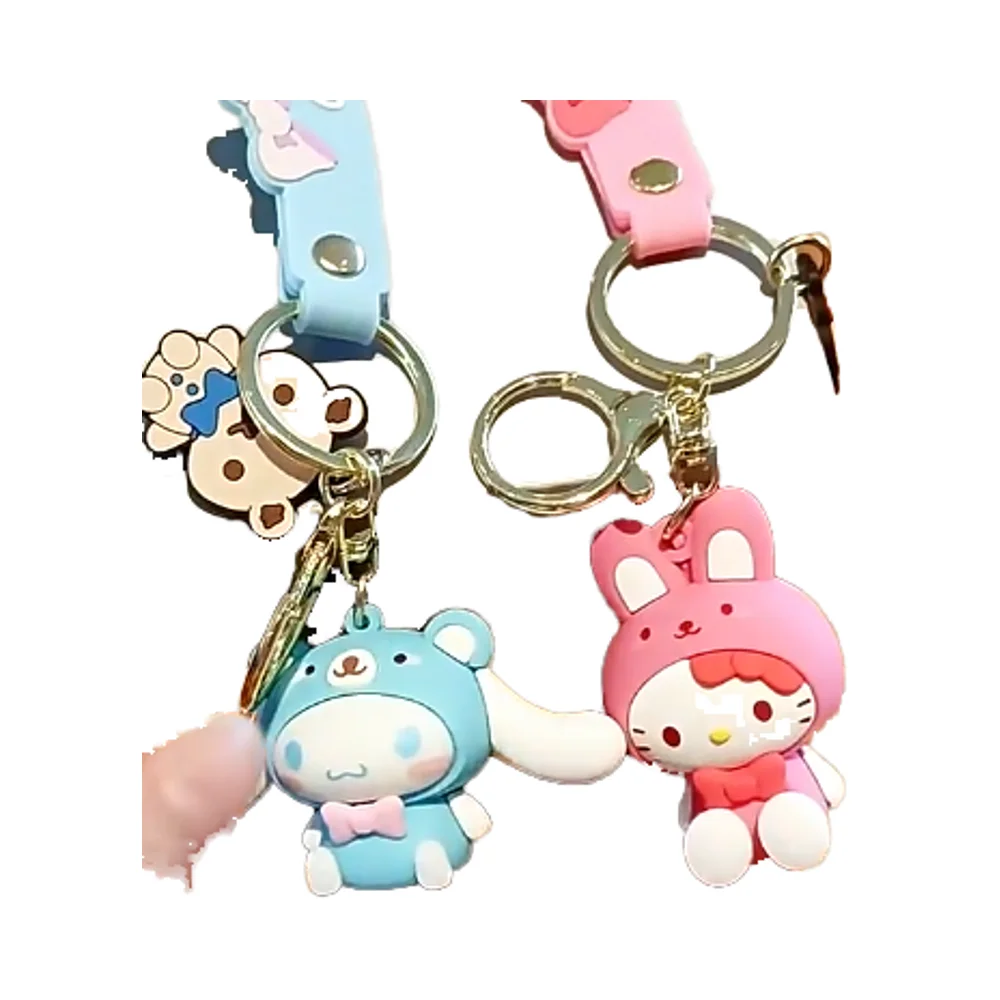 DOULUO Kawaii Cartoon Frog Pudding Dog Keychain Cute Anime Sanrioo PVC Bag Pendant Keychain for Women