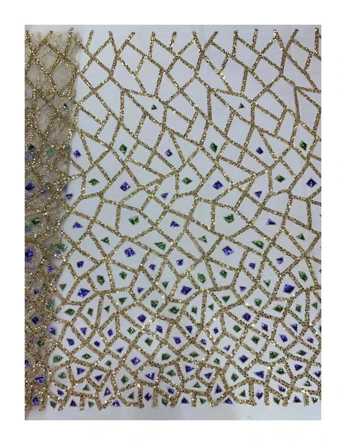 100% Polyester Beaded Lace Fabric Sequins Embroidery Beads sequins fabric and beads fabric