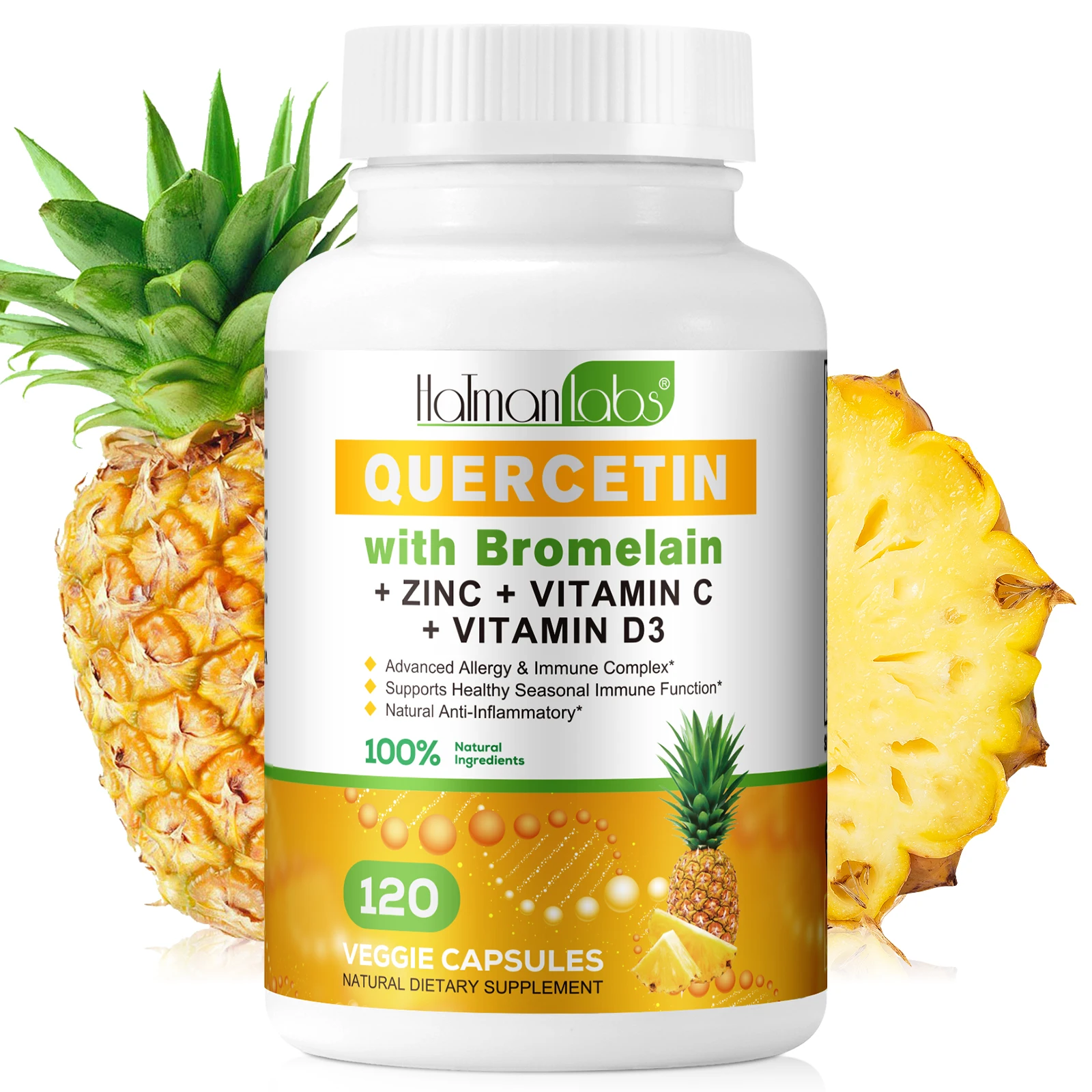 Hatmanlabs anti inflammatory 120 veggie capsules zinc vitamin c d3 quercetin supplements bromelain quercetin capsules