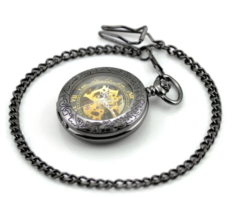 Automatic Mechanical Trendy skeleton Pocket Watch classic arabic dial white hands old fashion for membery