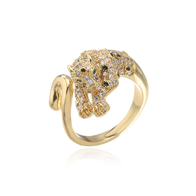 European and American Fashionable Cheetah-Inspired Open Ring with 10K Gold-Colored Micro Pave Setting