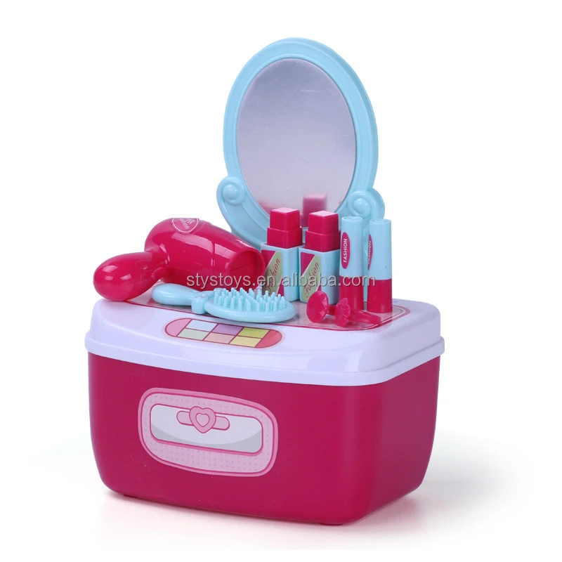 Small Size Dresser Vanity Toys Girls Pretend Play Beauty Set Make-up Table Toy with Mirror