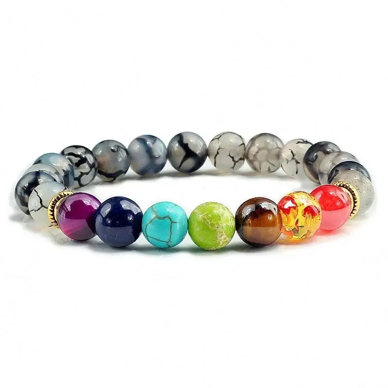 Wholesale Colorful Beaded Natural Stone Beads Yoga Valconic Healing Energy Lava Stone 7 Chakra Diffuser Bracelet
