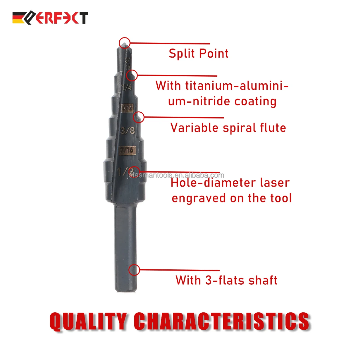 Nitride coating 3/16 to 1/2 Inch Heavy Duty HSS Step Drill Bit 6 Sizes for Metal Sheet Aluminium Plastic Wood