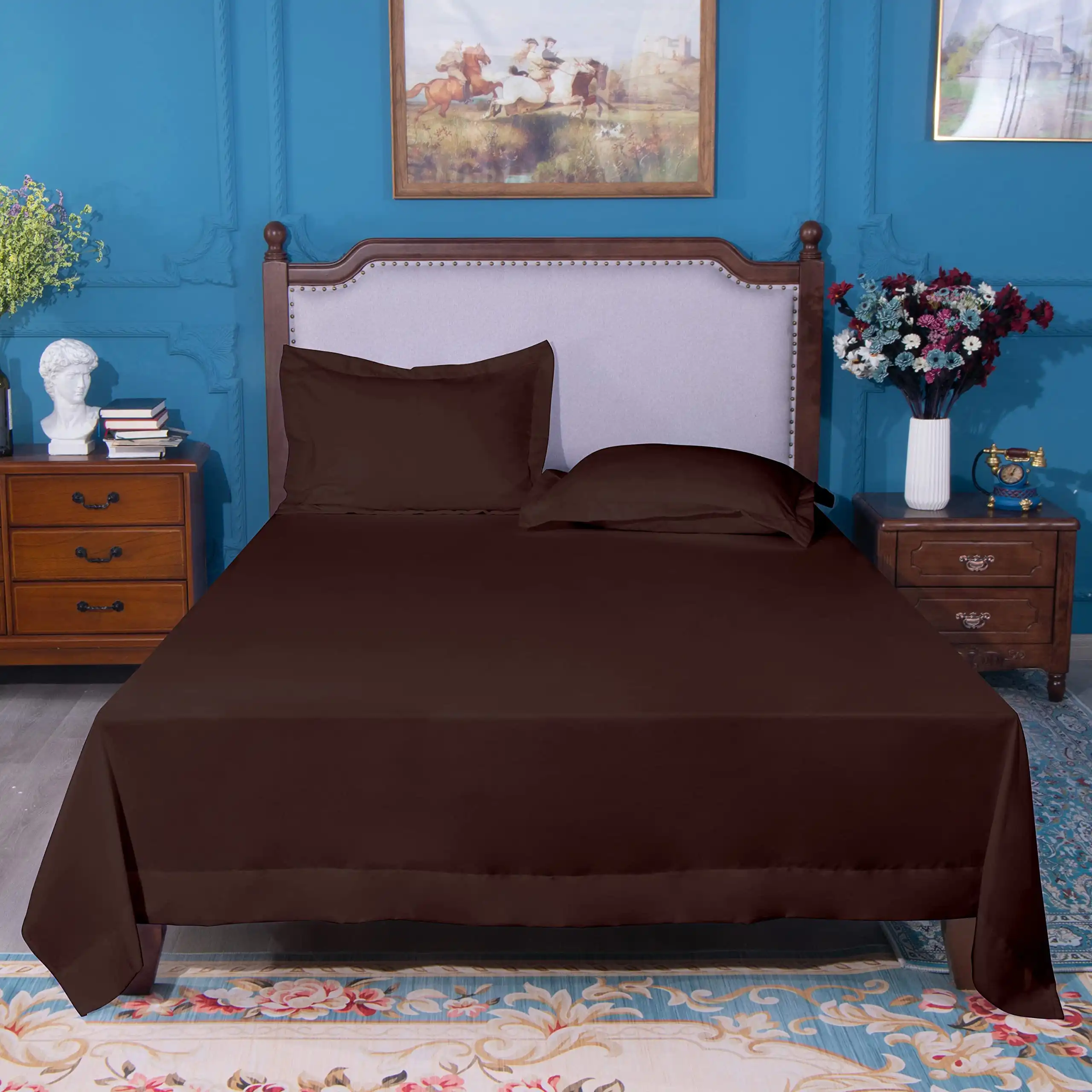 Anyu High Quality Luxury 100% Polyester Soft Like Cotton Brushed Microfiber Fabric Bedding Set Bed Linens Flat Sheet Only