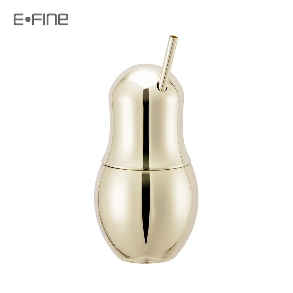 EFINE Copper Mug for Cocktail Bartender Bar Drinkware Stainless Steel Beer Cup Pear Shape with Straw
