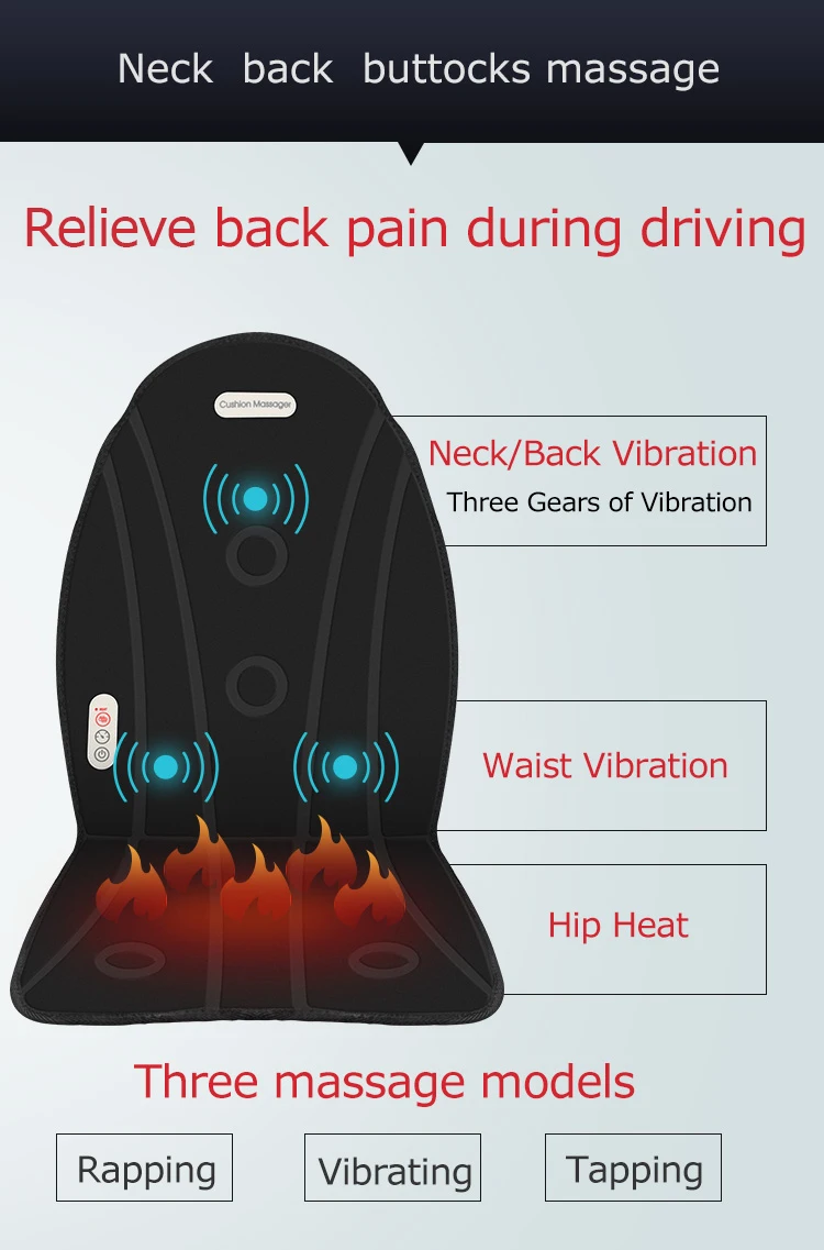 
Hot Selling Portable Full Body Vibration Massage Mat Car Seat Massage Cushion with Heating Use for Car Home Office 