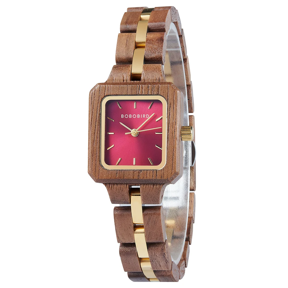 Custom Logo Luxury Wood Watch with Quartz Movement Square Dial and Fashion Band-Brand Dropshipping Low Order Wholesale Gift