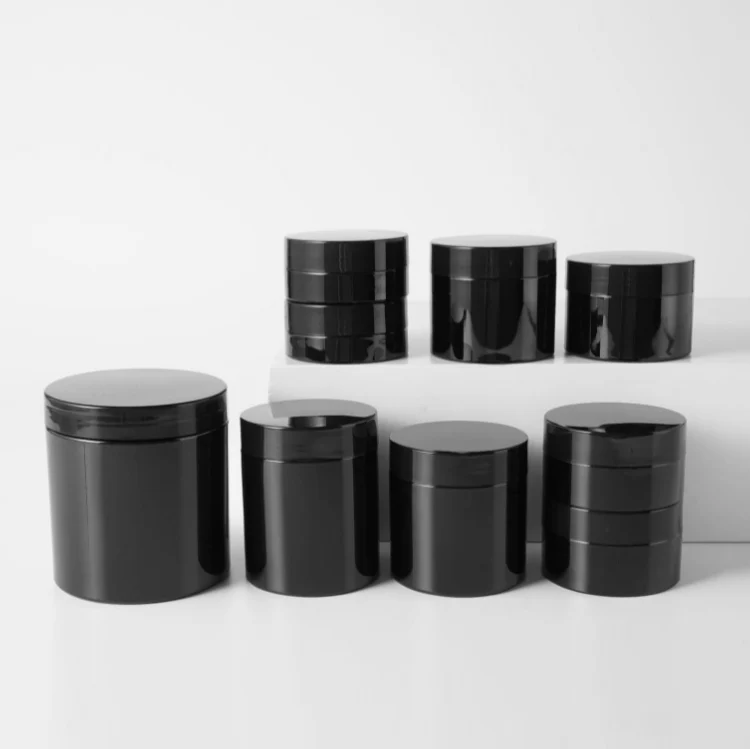 500ml 250ml 100ml 350ml cosmetic packaging plastic jar with black lid. 16oz 8oz 12oz plastic pet jar cream jar