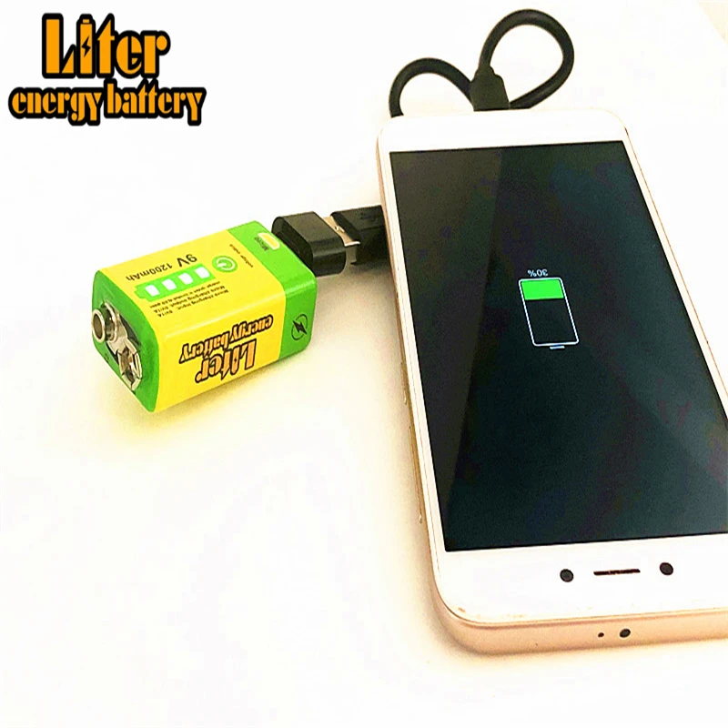 
9V lithium ion battery 1200mAh rechargeable via USB port Charge and discharge 
