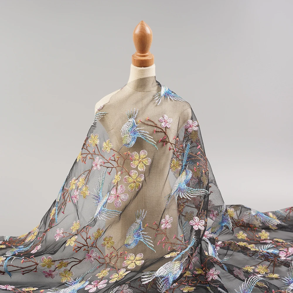 Professional beautiful colorful mesh dress fancy tulle lace flower fabric embroidery