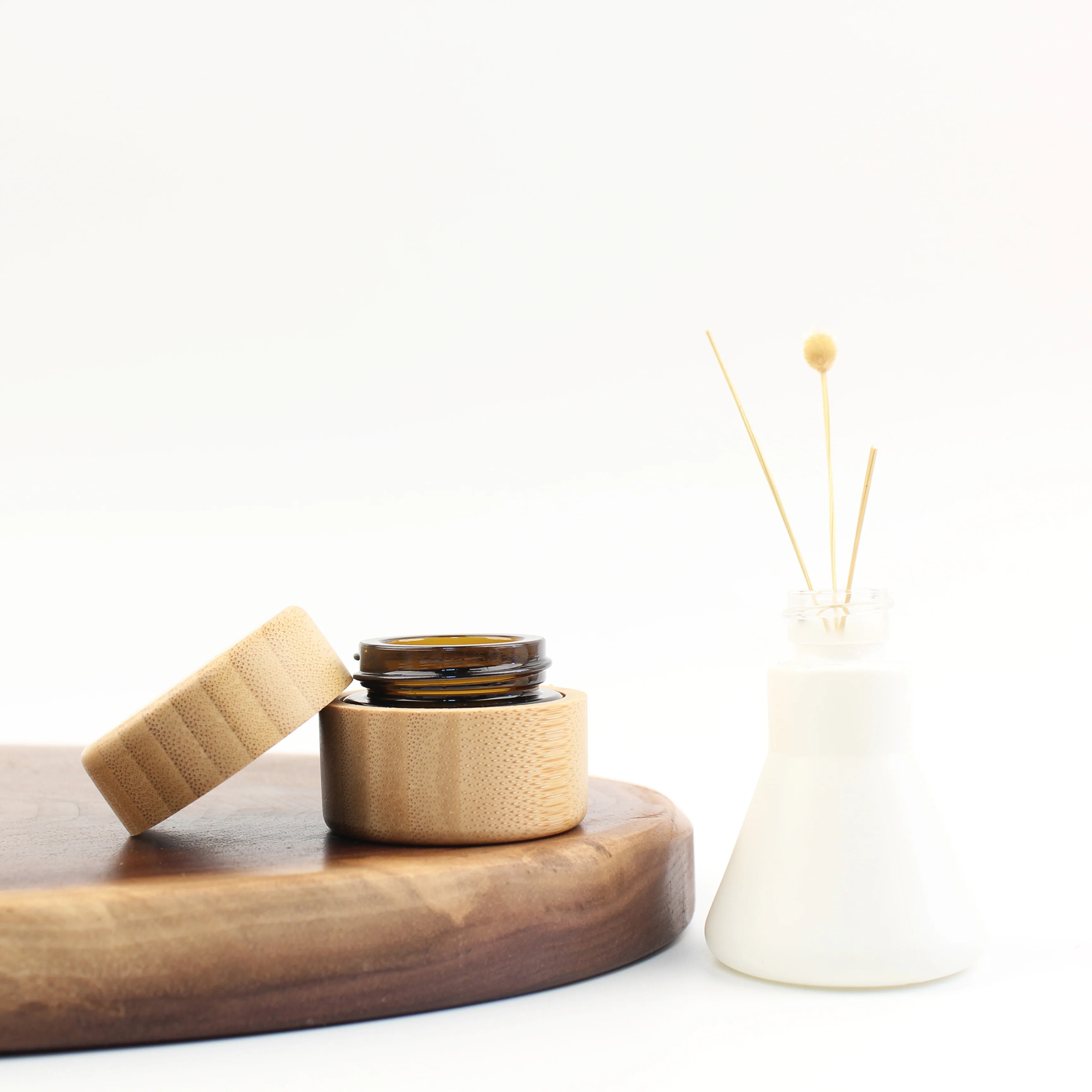 eye cream bamboo glass container 5g 5ml bamboo cosmetic jar with glass inner