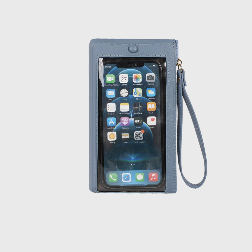 Guangzhou handbag multifunctional transparent mobile small touchable two layers purse stitch phone bag women wrist hand wallet