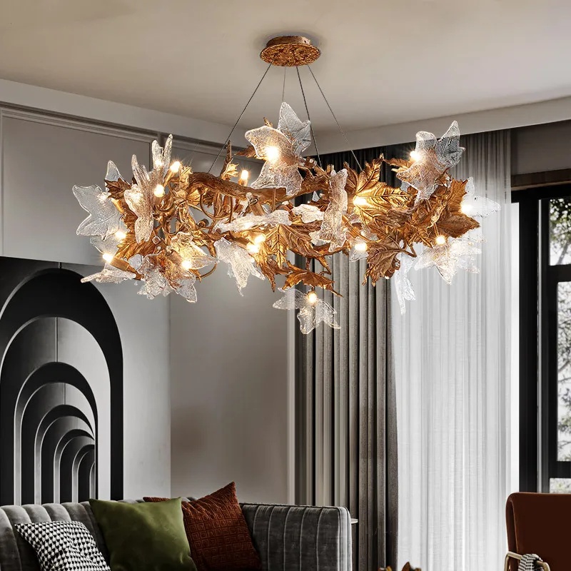 High quality large creative branches hotel living room bedroom lamps traditional copper art luxury glass led chandelier
