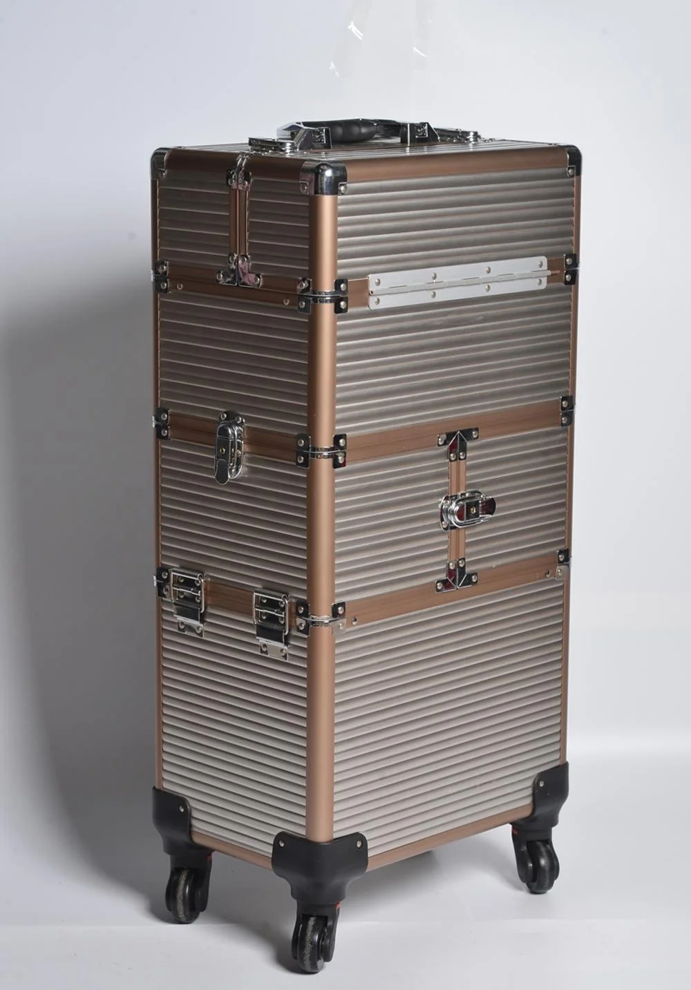 
4 in 1 Golden color Professional Aluminum Trolley Cosmetic Case 