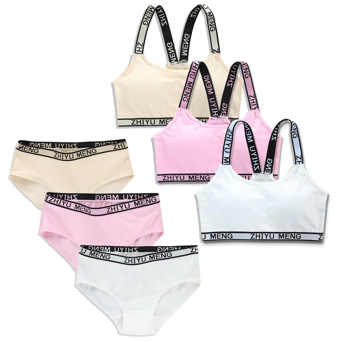 FF3041 Cotton Girls Teen Training Bra Panty Set Wire Free Padded Bra and Brief Sets Cami Bra and Panties Sets Student Underwear