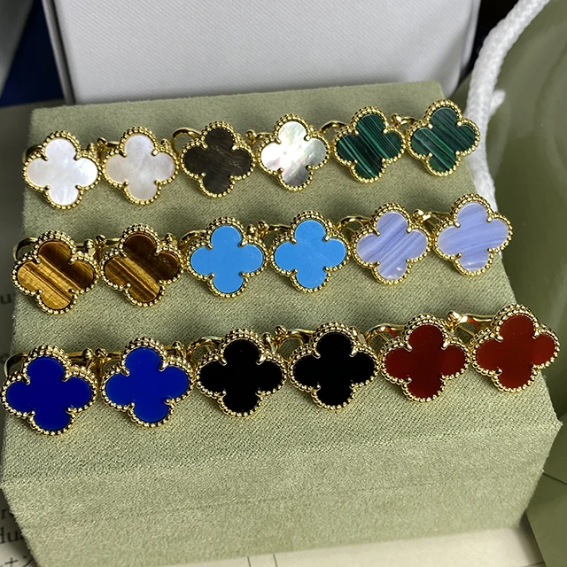 necklace High Quality Clover White Fritillaria Ear studs Diamond Set Fashion Classic Agate Clover Bracelet