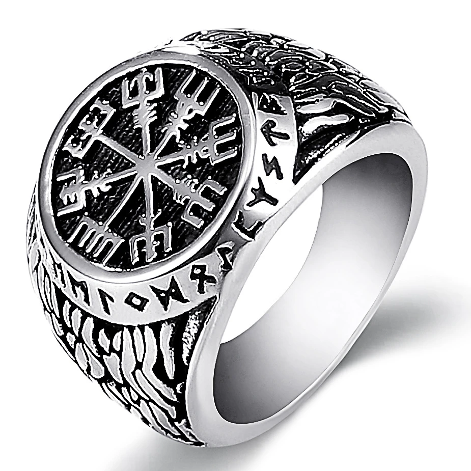 2022 trends Jewelry punk compass symbol male Ring Antique Silver Plated Rings