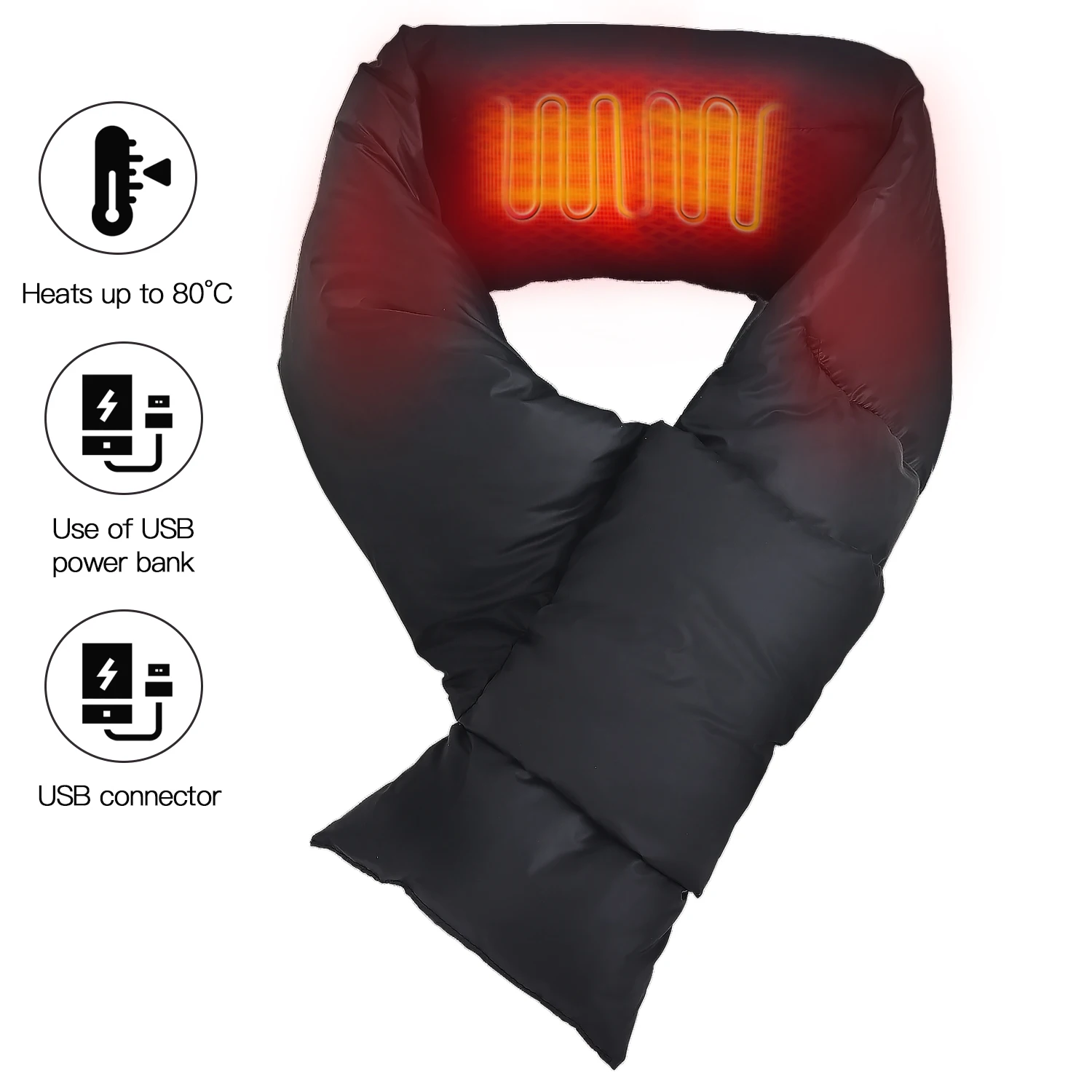 5V 10000mAh Power Bank Powered Adjustable USB Charging Winter Warm Heated Scarf For Men And Women