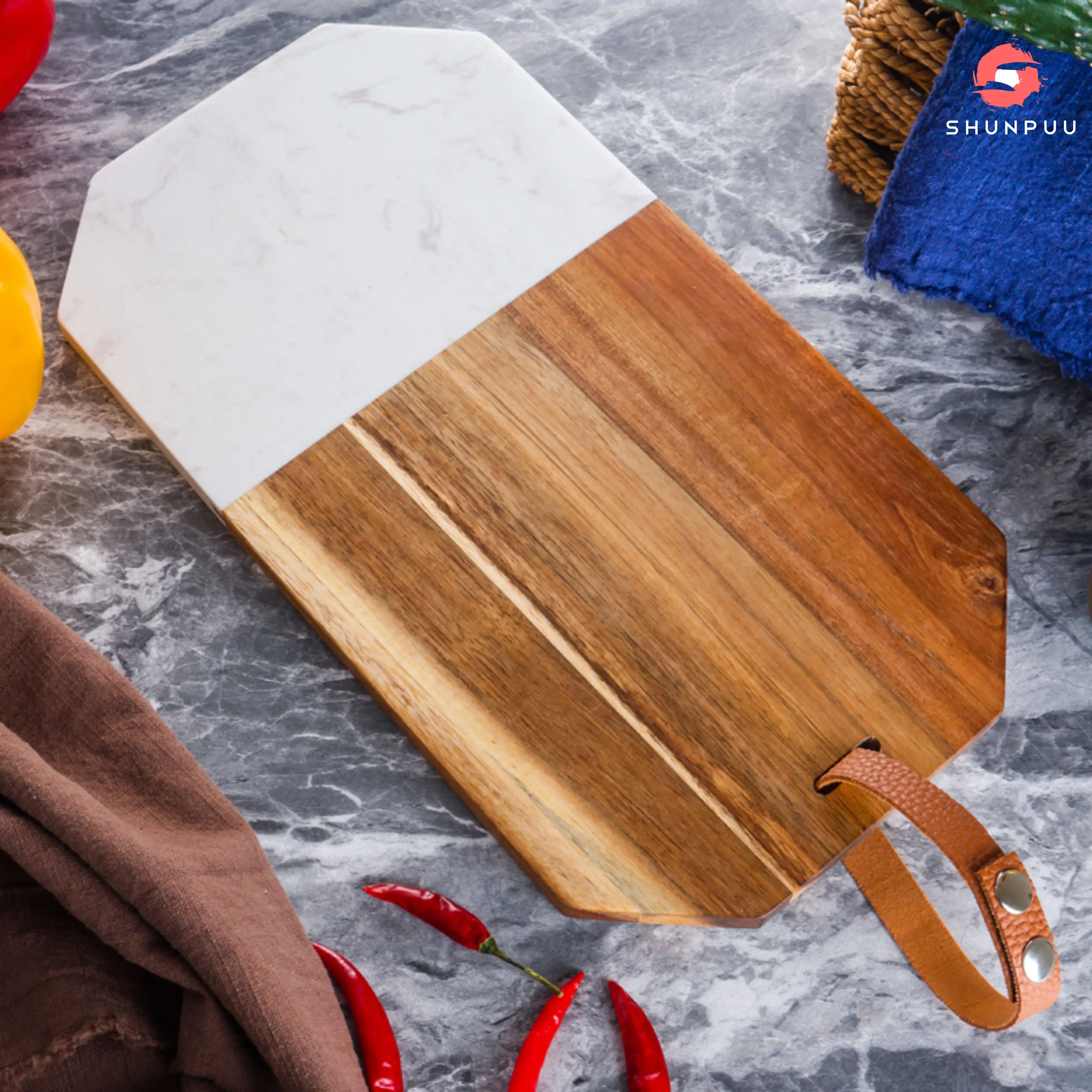 Nordic Household Acacia Wood White Marble Chopping Board For Cutting Vegetable Marble And Wooden Chopping Board