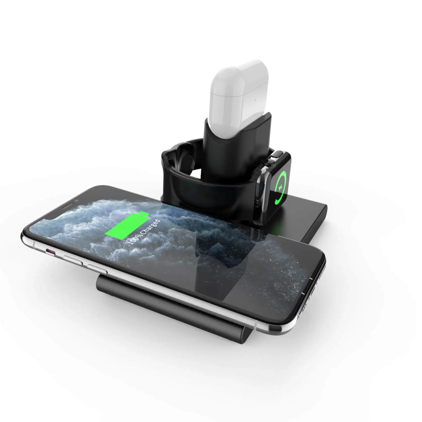 
2020 Custom 3 in 1 good price qi wireless charger 10w for phone x for AirPods, for Apple watch 