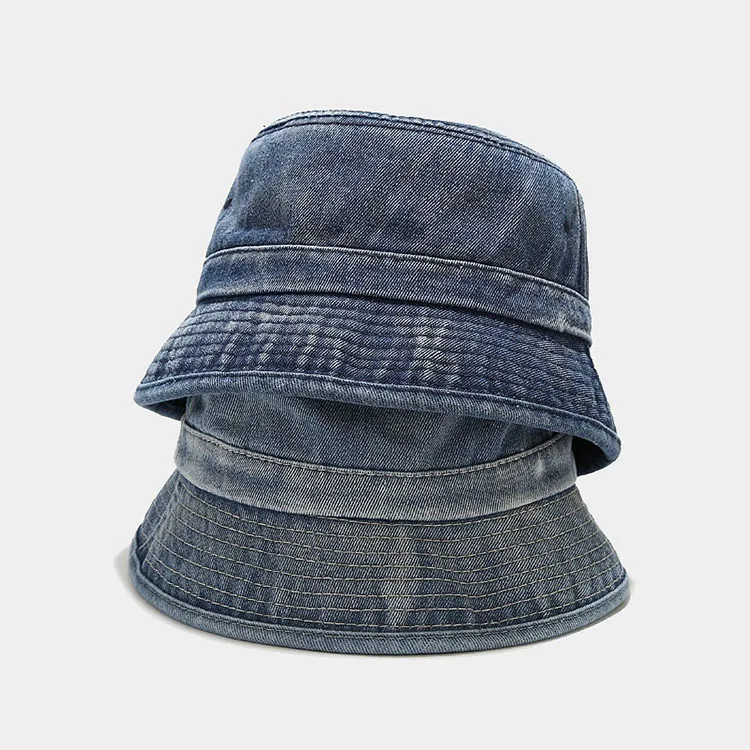 factory custom all over print pattern dark blue denim hiking bucket hat men plain golf camp cap with customized size for