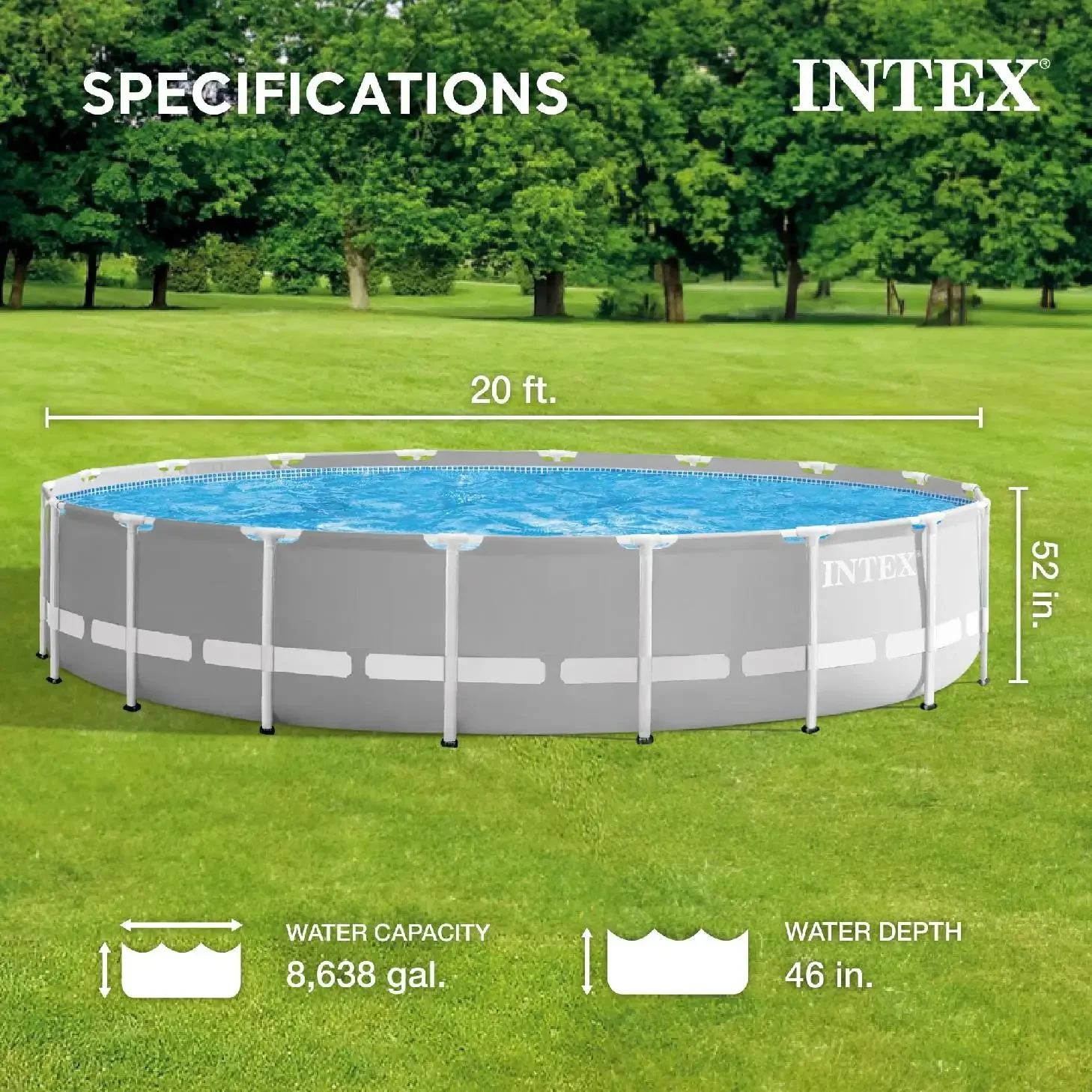 INTEX 26755EH 20ft x 52in Prism Frame Premium above Ground Swimming Pool Set