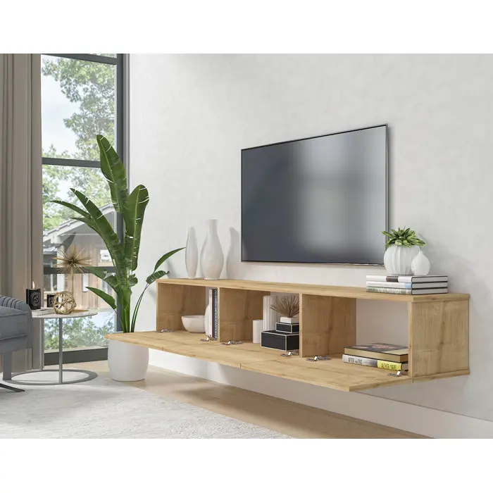 HOMEFIELD Wholesale Custom Wooden Floating TV Stand Wall Mounted Media Console
