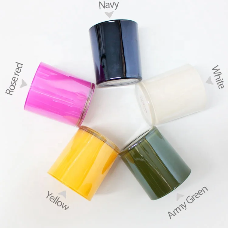 FENGJUN Fancy 8oz,12oz Tall Pearlized Glass Cylinder Colored Rainbow Luxury Recycled Round Candle Jars for Candle Making