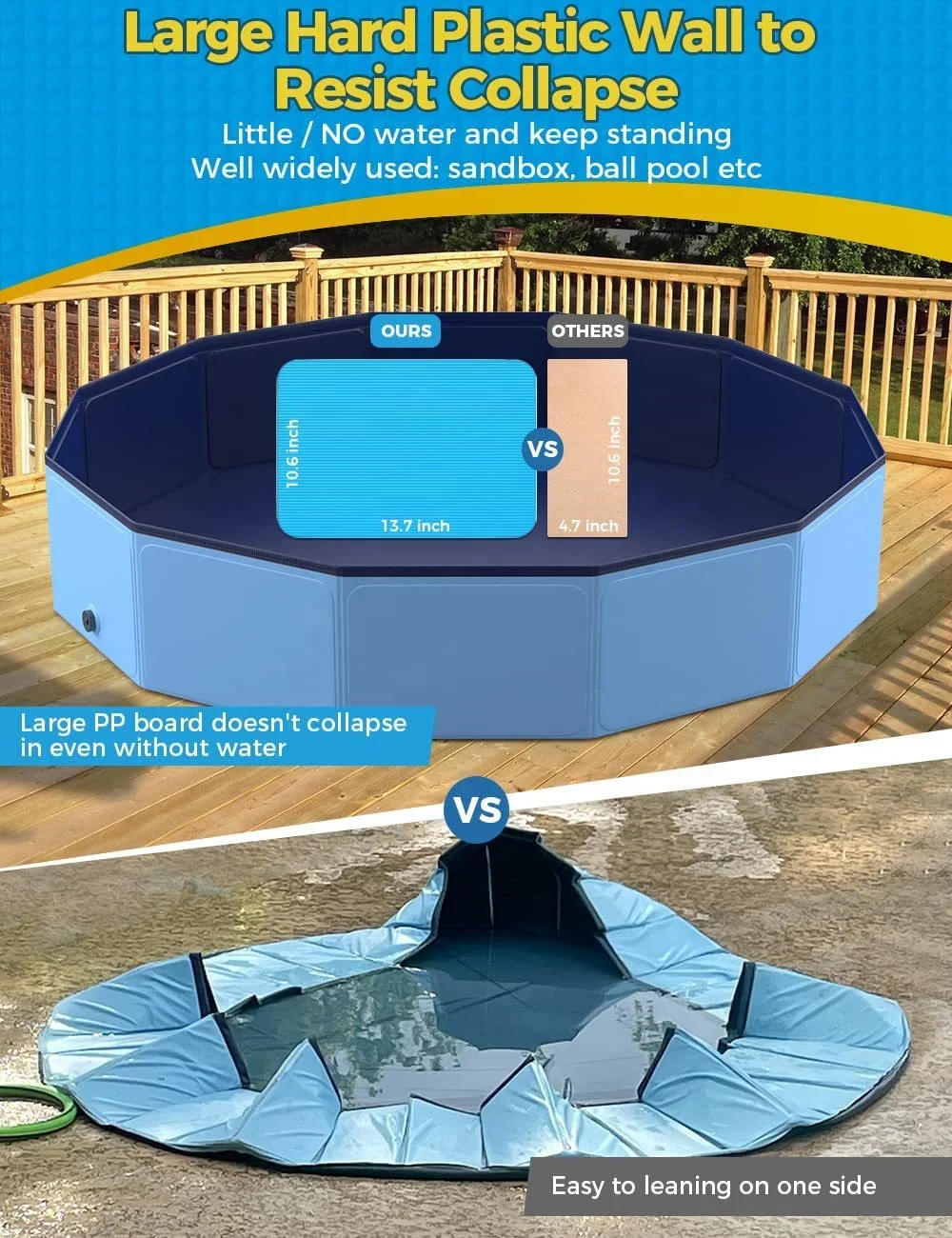 Nibao Foldable Dog Pool for Large Dogs, Portable Hard Plastic PVC Pet Bathing Tub, Outdoor Collapsible Swimming Pool for Pets