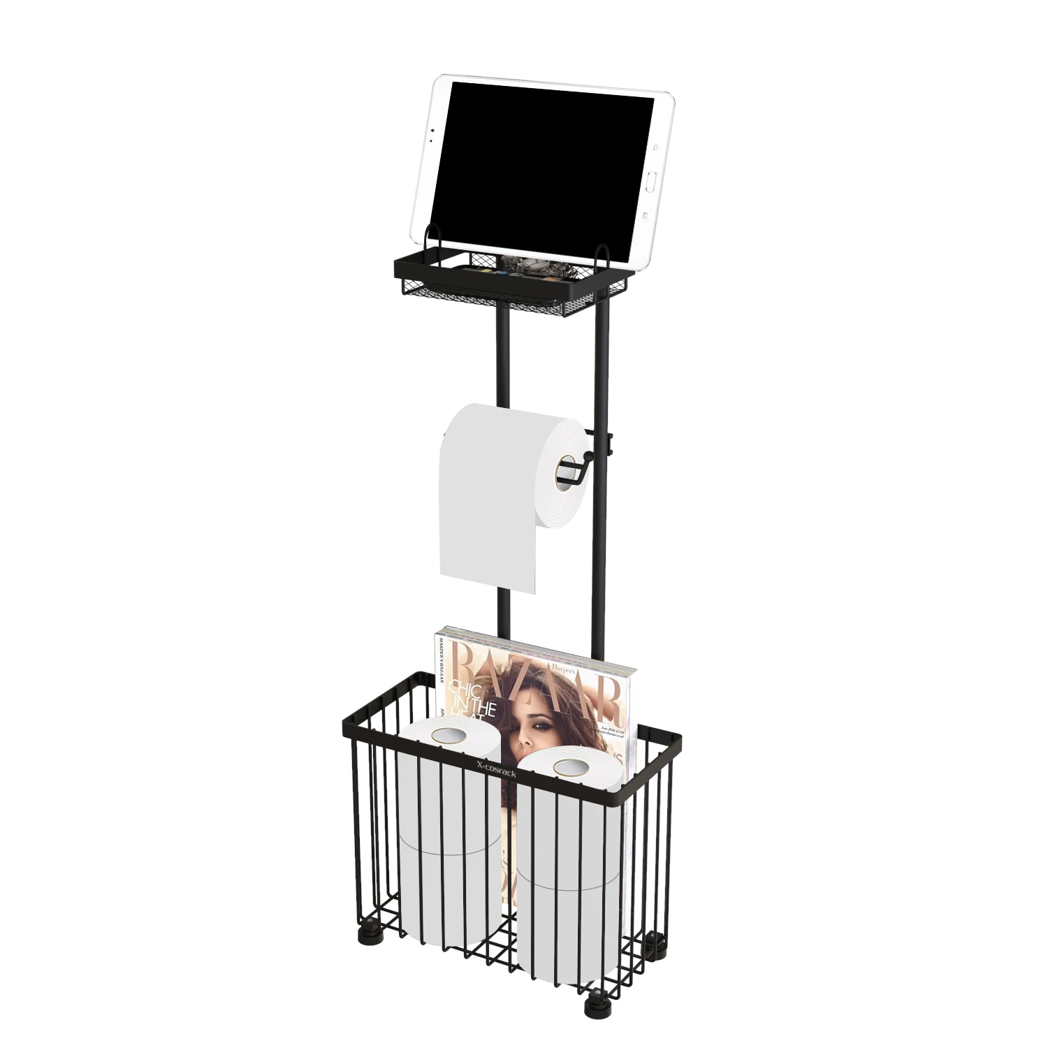 Hot sale Freestanding Toilet Paper Holder Tissue Rack Scroll Stand Roll Dispenser with bathroom over toilet storage shelf