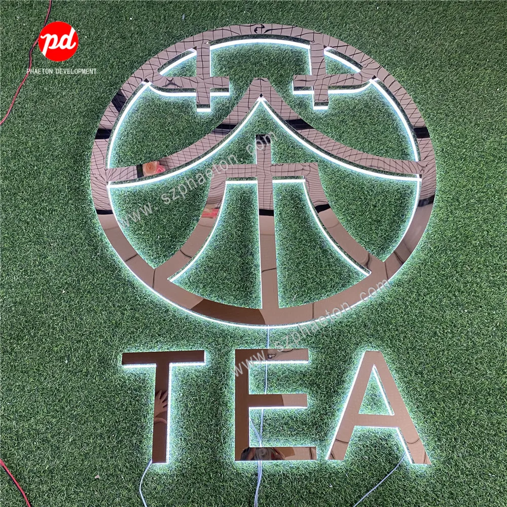Custom Backlit Edge lit Hotel Letter Brand Logo Office Reception Signs Shop Store Stainless Steel Acrylic Outdoor 3D Led Signage