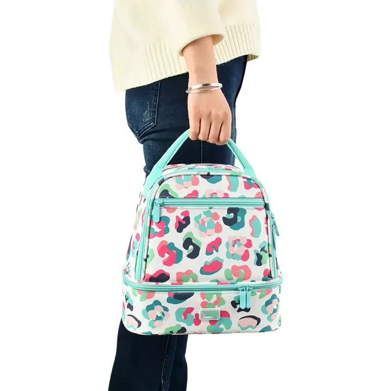 Full Color Printing 2 Layers Lunch Tote Bag With Waterproof Lining School Picnic Set