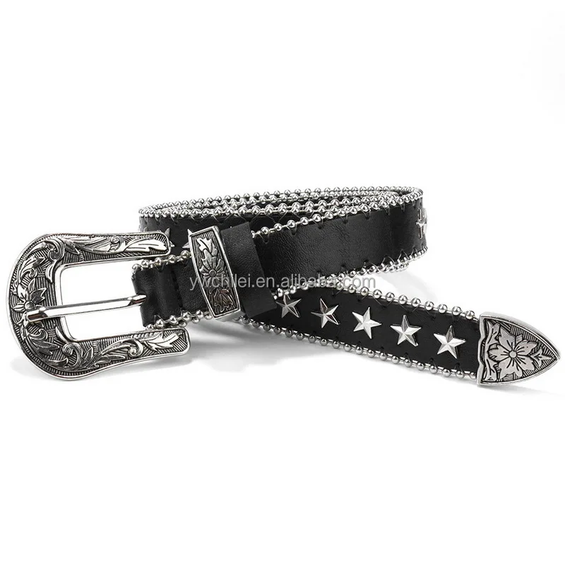 Cowboy Cowgirl pu Leather Waist  Belts with Vintage Western Carved-Buckle for Jeans Pants Dresses