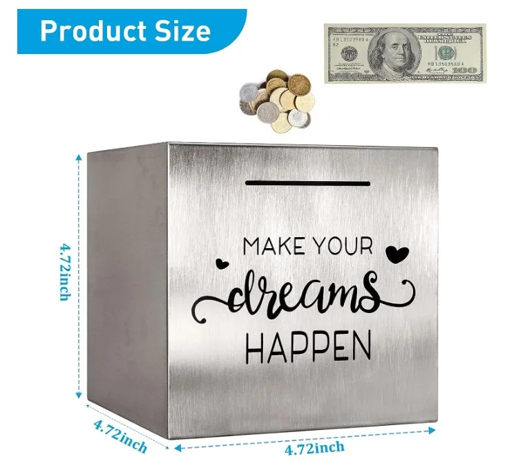 Stainless Steel Square Piggy Bank Only for the Best Gifts Family  Friends