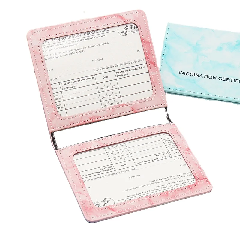 Vaccine Certificate 4*3 inch PU leather cover holder protector  vaccination vaccine record card protective