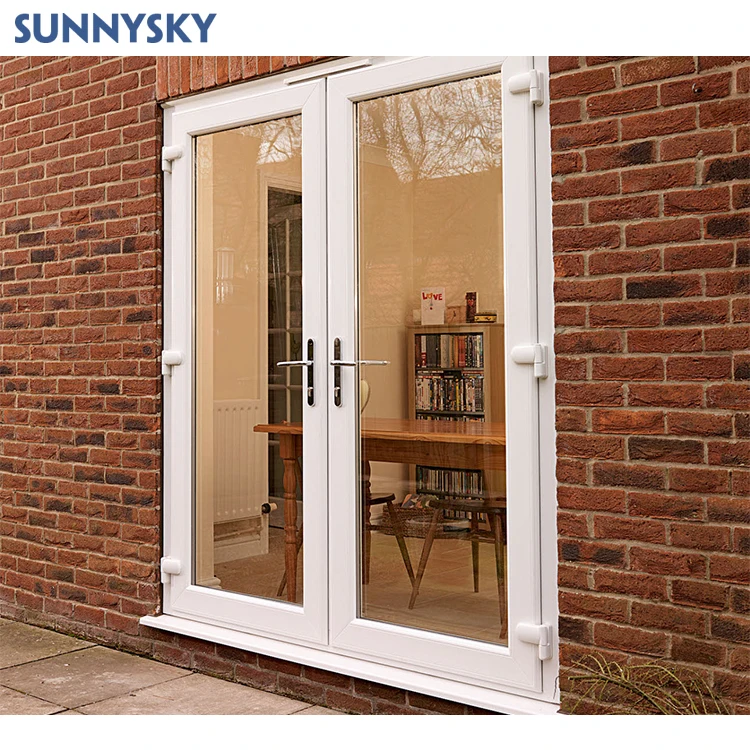 Sunnysky Contemporary White French Doors with Aluminum Frame and Fiberglass Front Exterior
