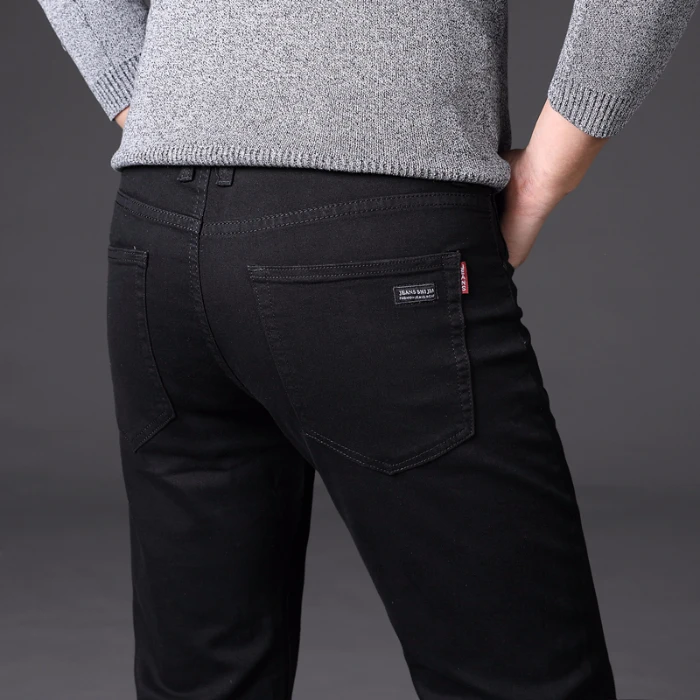 Джинсы мужские стрейчевые, деловые повседневные брюки из денима, классический стиль, черные, весна 2020