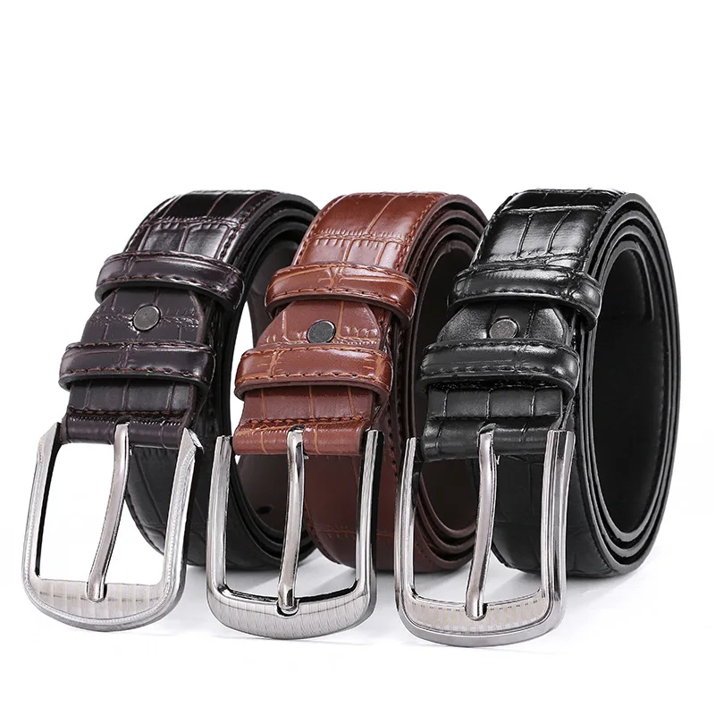 Hot-selling fashion casual pin buckle leather belt mens business crocodile pattern belt JV008