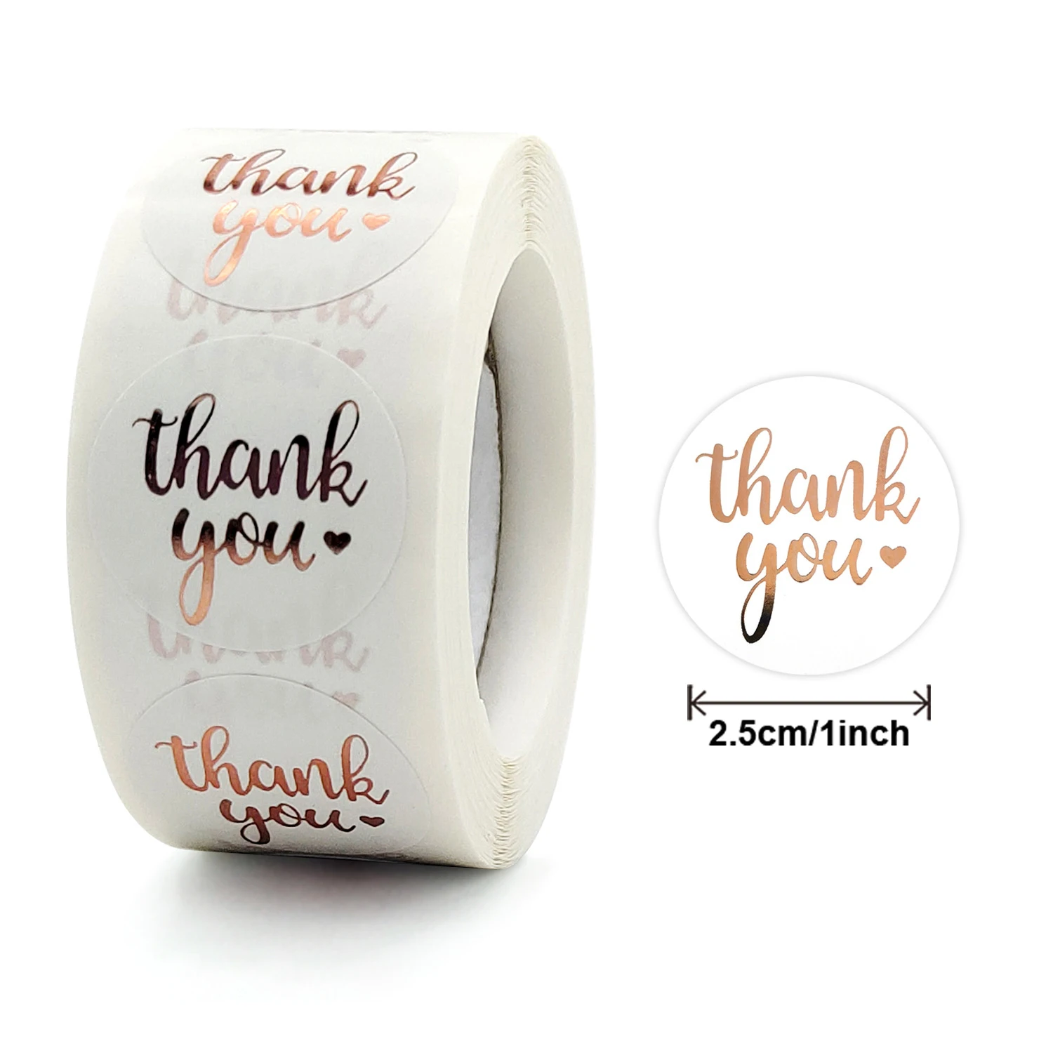 500 Pcs Rose Gold Foil Thank You Stickers Roll