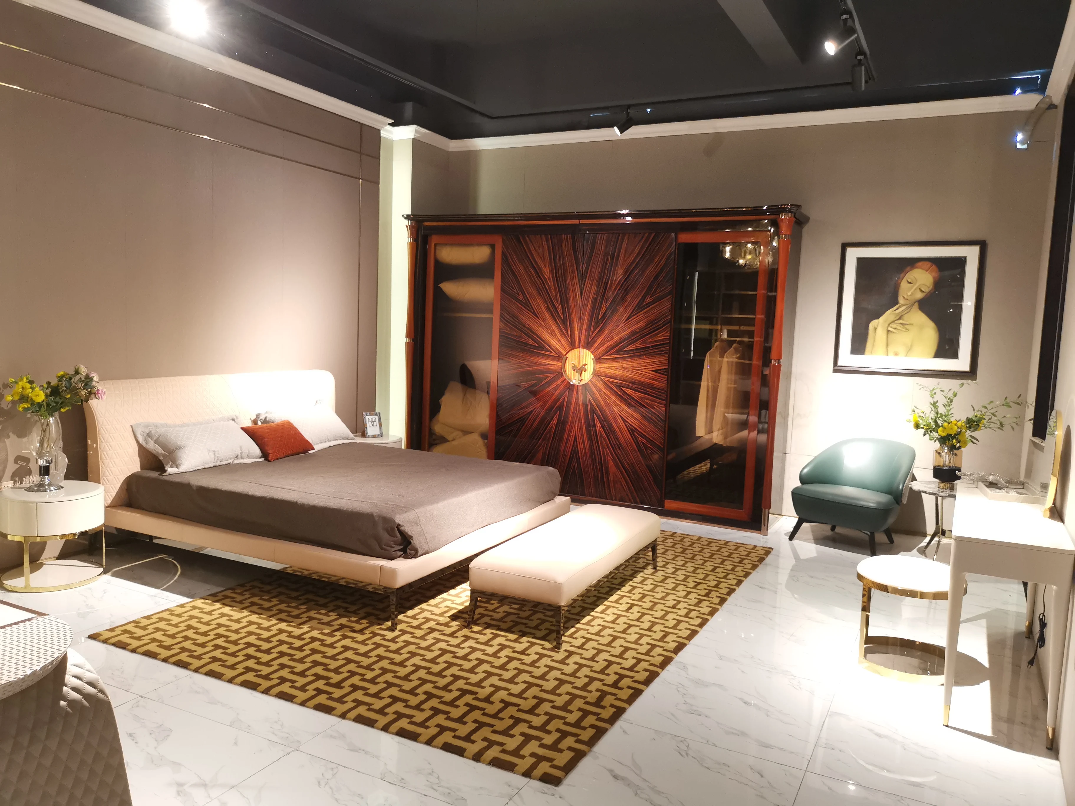 AJJ-BD033 Deluxe Bedroom set Villa and Deluxe home custom furniture double queen bed