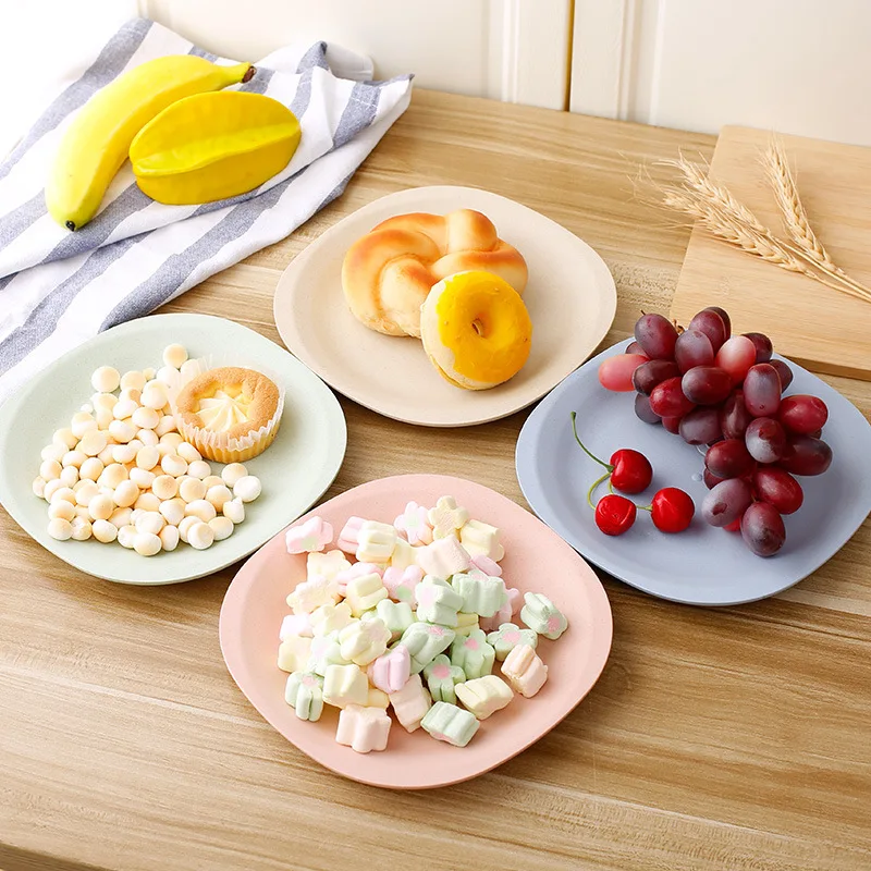 Eco-friendly Biodegradable Unbreakable Dinner Plates Wheat Straw Restaurant Plates Plastic For Picnic And Dishes