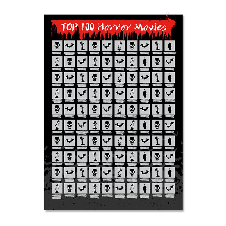 100 Horror Movies with Scratching Tool Bucket List Collection Halloween Gifts Scratch Off Poster