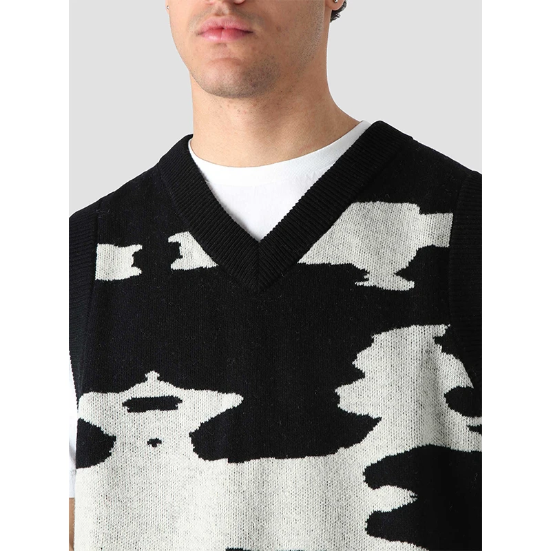 Custom LOGO OEM & ODM  Men Sweater Vest Jacquard Pattern Knit Top Sleeveless Pullover Knitwear Men Knitted Sweater Vest for Men
