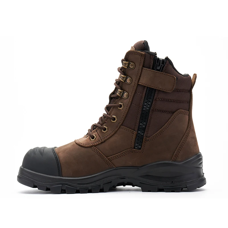 Brown high quality safety steel toe with side zipper industrial labor protection safety boot