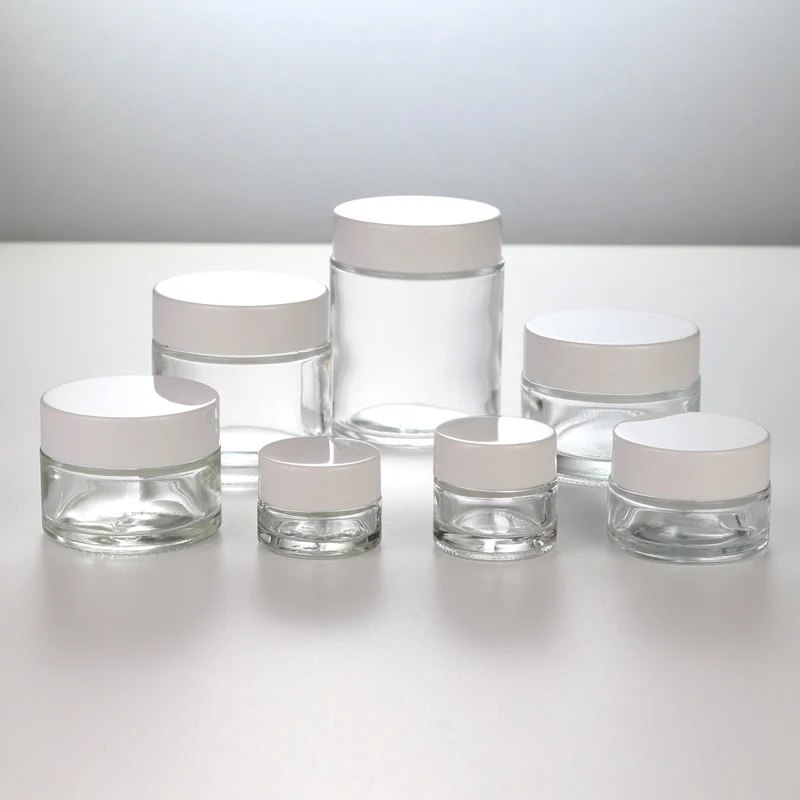 Customized 50ml Empty Cosmetic Glass Container Jar Wholesale Transparent Glass Jars For Cream