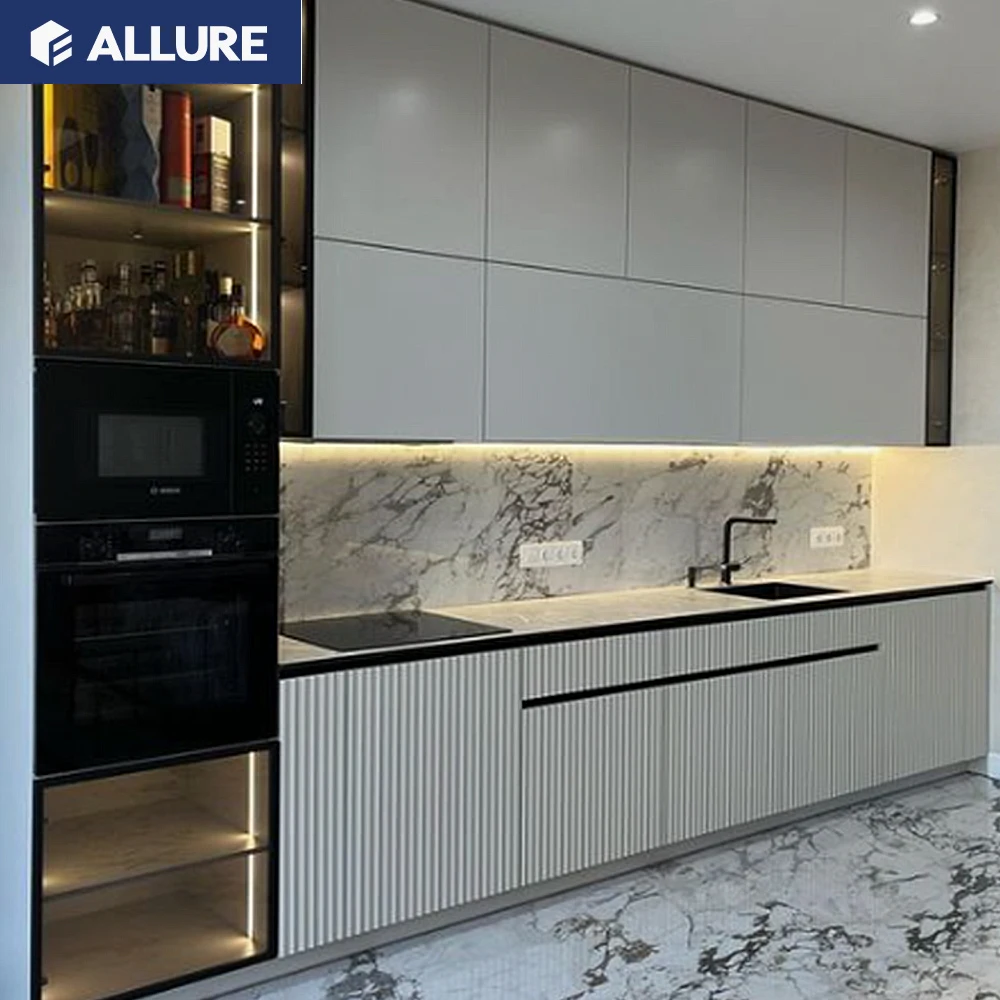 Allure Contemporary Design Smart L Shaped Ready To Assemble Lacquer Kitchen Cabinets With Island