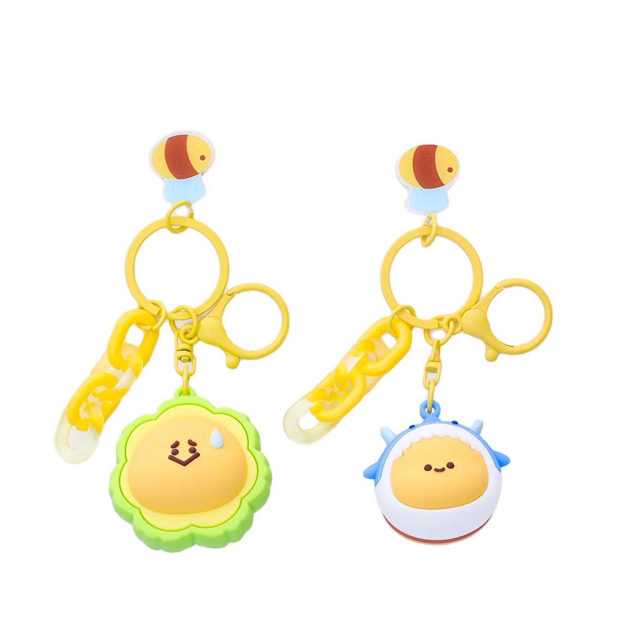 Cartoon PVC Sharkbee Key Chain Cute Bitter Melon Bee Schoolbag Accessory Keyring Yellow Chain Backpack Pendant