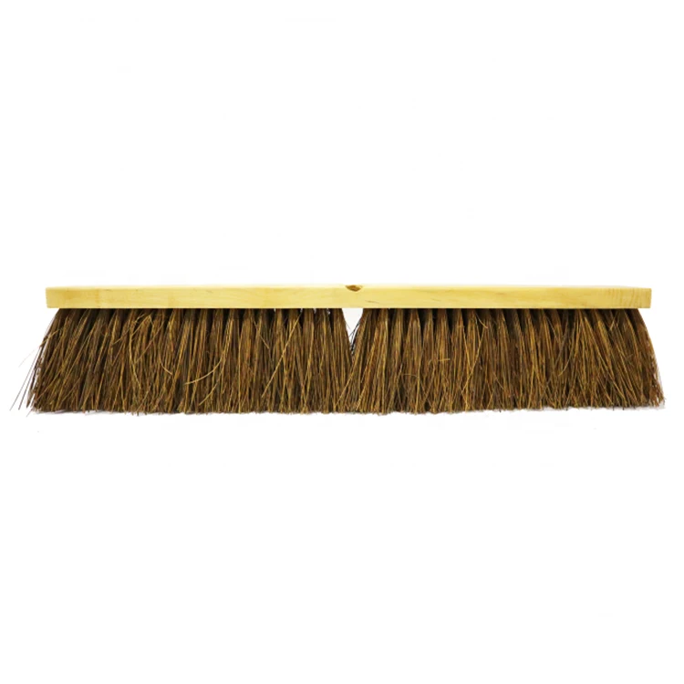 Broom And Mop Durable Heavy Duty Long Bristles Palm Fiber Wood Floor Push Broom For Outdoor