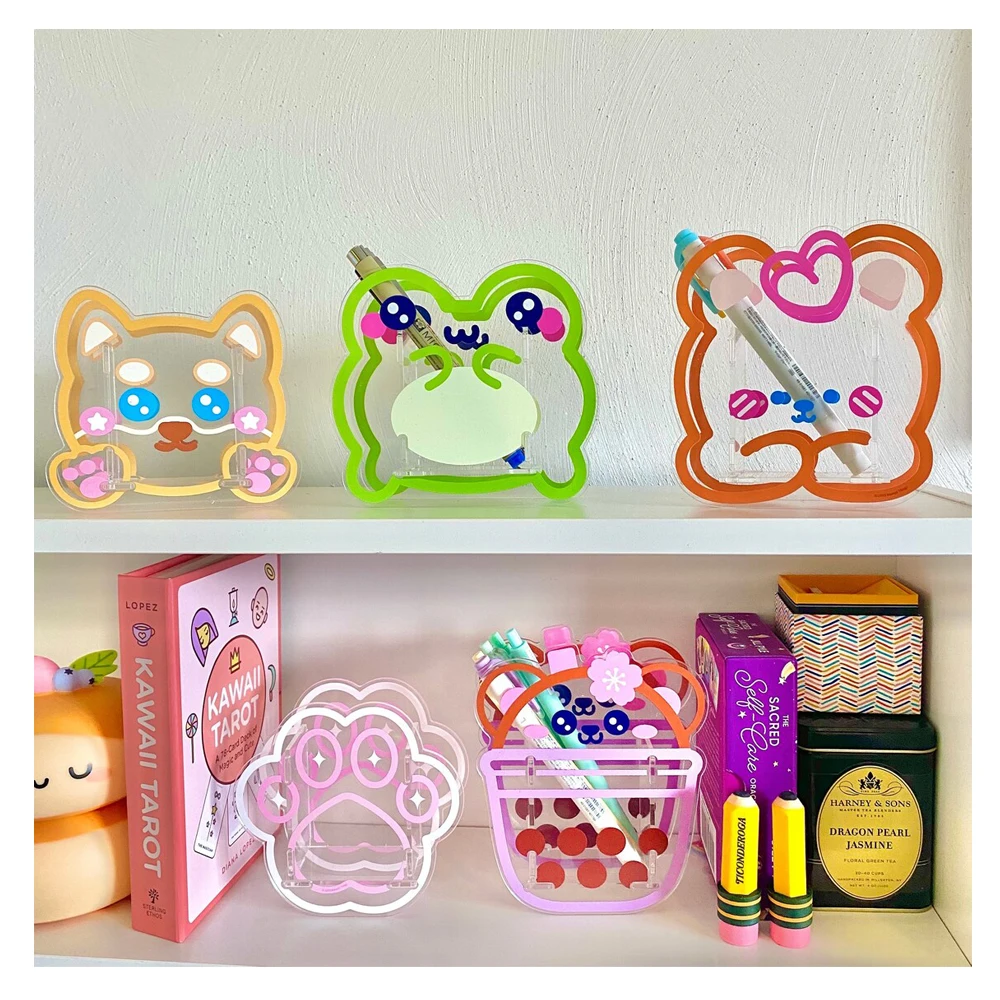 Cute Cartoon Brush Holders Stationery Desk Organizer Accessories Office Supplies Plastic Custom Acrylic Pen Holder